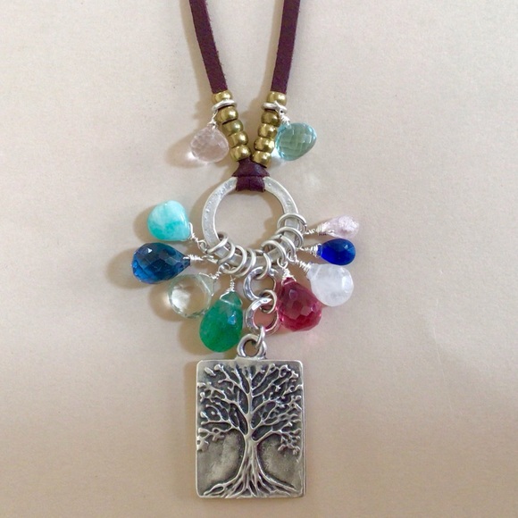 Gemstone Sundance Charm Necklace leather cord - Picture 2 of 7